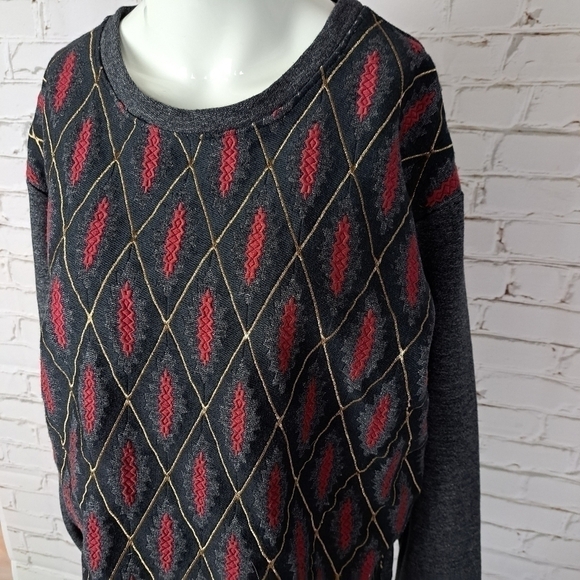 miss Me Vintage | Charcoal Gray & Red Diamond Pullover Sweater - Picture 4 of 11